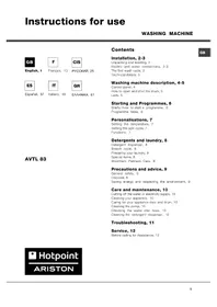 Notice HOTPOINT-ARISTON AVTL 83 (EU) Machine à laver