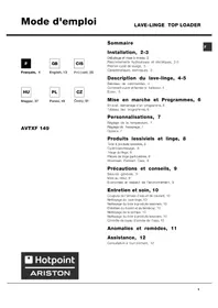Notice HOTPOINT-ARISTON AVTXF 149 (EU) Machine à laver