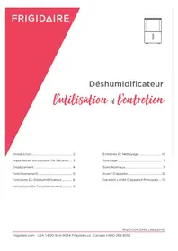 Notice FRIGIDAIRE FFAD2233W1 Déshumidificateur