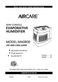 Notice AirCare MA0800 Humidificateur