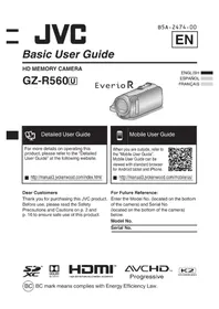 Notice JVC EVERIO GZR560 Caméscope