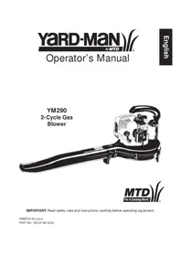 Notice Yard-Man YM290 Souffleur