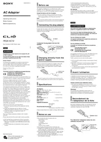 Notice SONY CLIé PEGAAC10 Adaptateur secteur