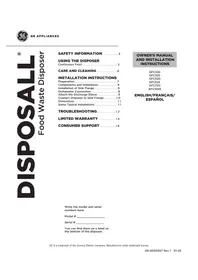 Notice GE GFC320N Food grinder