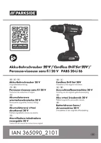 Notice PARKSIDE PABS 20LI E6 Boremaskine