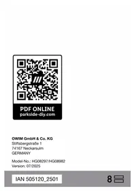 Notice PARKSIDE PSBSA 20LI C3 Visseuse