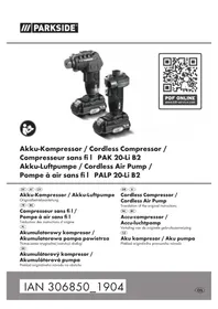 Notice PARKSIDE PALP 20LI B2 Compresseur d'air