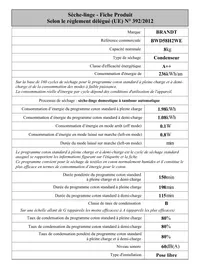 Notice BRANDT BWD58H2WE Sèche-linge
