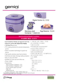 Notice GEMINI GLB20V Cuiseur électrique multifonction