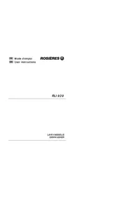 Notice ROSIERES RLI 920 IN Dishwasher
