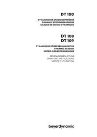 Notice BEYERDYNAMIC DT 109 Casque