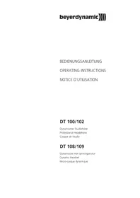Notice BEYERDYNAMIC DT 108 Casque