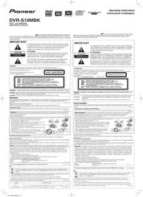 Notice PIONEER DVRS19MBK Graveur DVD
