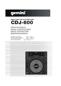 Notice GEMINI CDJ600 Lecteur CD