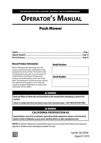 Notice TROY-BILT TB110 Tondeuse à gazon