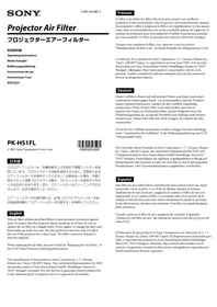 Notice SONY PKHS1FL Filtre pour projecteur