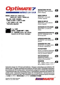Notice Optimate 7 SELECT Chargeur de batterie