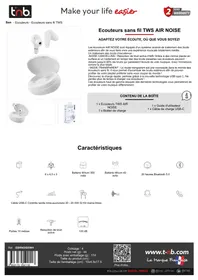 Notice TNB TWS AIR NOISE EBRNOISEWH Bouchon d'oreille