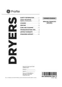 Notice GE PROFILE PTD70EBPTDG Secadora