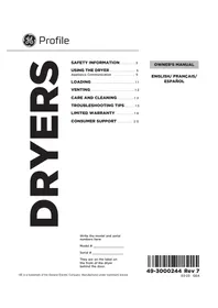 Notice GE PROFILE PTD70GBPTDG Secadora