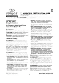 Notice Sun Joe SPX205EXT Pressure washer