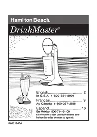 Notice HAMILTON BEACH DRINKMASTER 727B Mixeur électrique