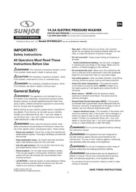 Notice Sun Joe SPX4003ELT Pressure washer