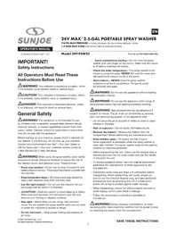 Notice Sun Joe 24VPSW25 Pressure washer