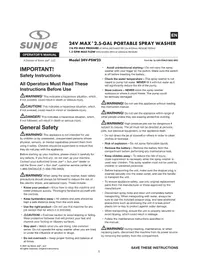 Notice Sun Joe 24VPSW25CT Pressure washer