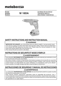 Notice HiKOKI W 18DA Destornillador