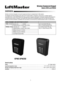 Notice LIFT-MASTER KPW250 Clavier de commande sans fil
