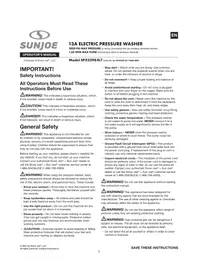 Notice Sun Joe SPX2598ELT Pressure washer