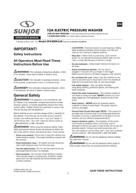 Notice Sun Joe SPX2004SJG Pressure washer