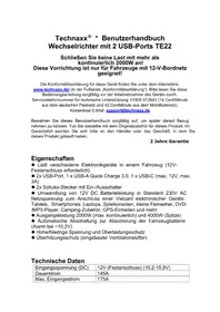 Notice TECHNAXX TE16 Onduleur / Convertisseur électrique