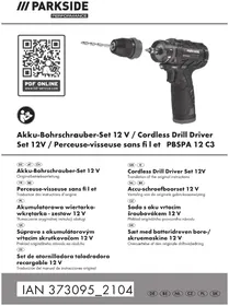 Notice PARKSIDE PBSPA 12 C3 Perceuse