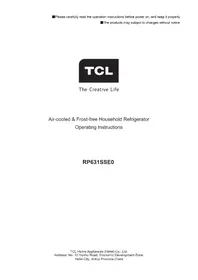 Notice TCL RP631SSE0UK Réfrigérateur