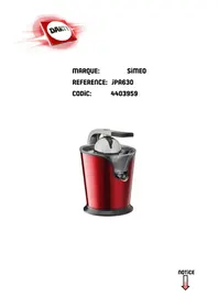Notice SIMEO JPA630 Extracteur de jus