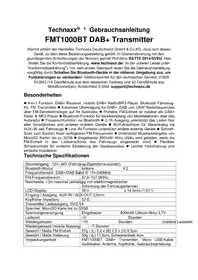 Notice TECHNAXX FMT1000BT FM-Sender
