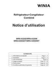Notice WINIA WRNH295W Réfrigérateur