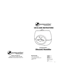 Notice PureGuardian H1510 Humidificateur
