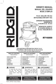 Notice RIDGID RT1600 Aspiradora