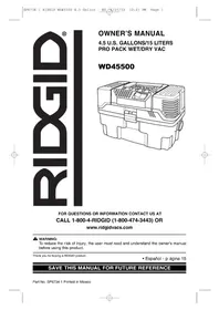 Notice RIDGID PROPACK VT1714 Aspiradora