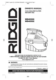 Notice RIDGID WD40500 Aspiradora