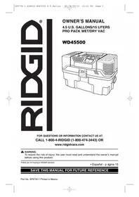 Notice RIDGID PROPACK VT1781 Aspiradora