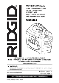 Notice RIDGID WD03180 Aspiradora
