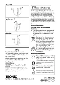 Notice TRONIC TLDKT 2 A1 Câble de chargeur