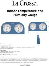 Notice LA CROSSE TECHNOLOGY 104288BL Thermomètre hygromètre intérieur
