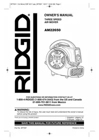 Notice RIDGID AM22650 Air Conditioning