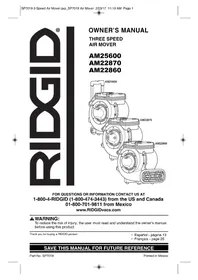 Notice RIDGID AM22860 Air Conditioning