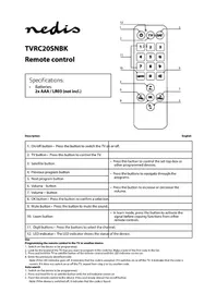 Notice NEDIS TVRC20SNBK пульт дистанционного управления